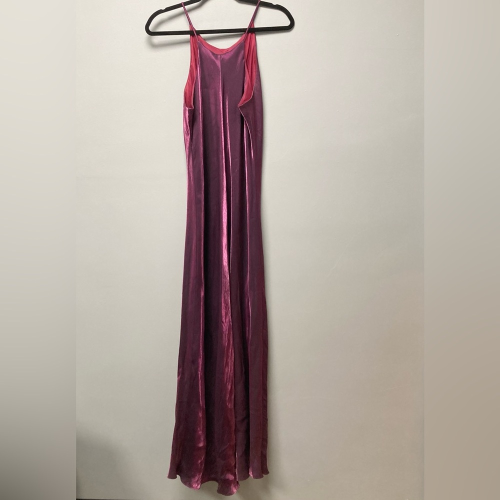 Vintage Hampton Nites Magenta Iridescent Metallic Maxi Dress Halter Neck 14 - Picture 2 of 5